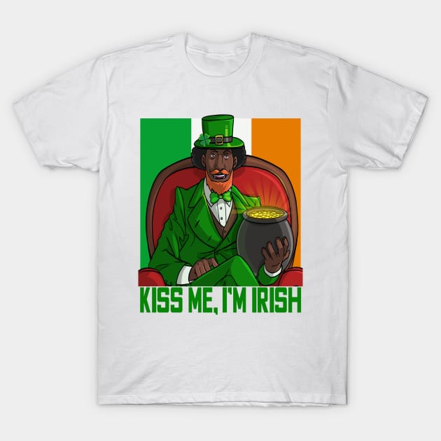 Kiss Me, I'm Irish Black Leprechaun T-Shirt by Noseking